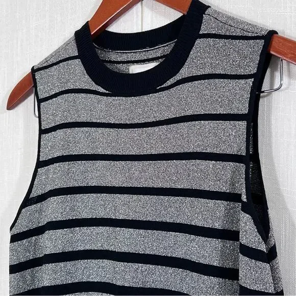 Eci Nee York Black Silver Metallic Sparkle Striped Knit Sleeveless Dress Sz M - Picture 6 of 13